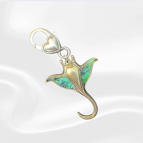 Accessories - NWOT Abalone-Style Manta Ray Clip Charm — Silver-Tone Ocean Keychain/Purse Charm